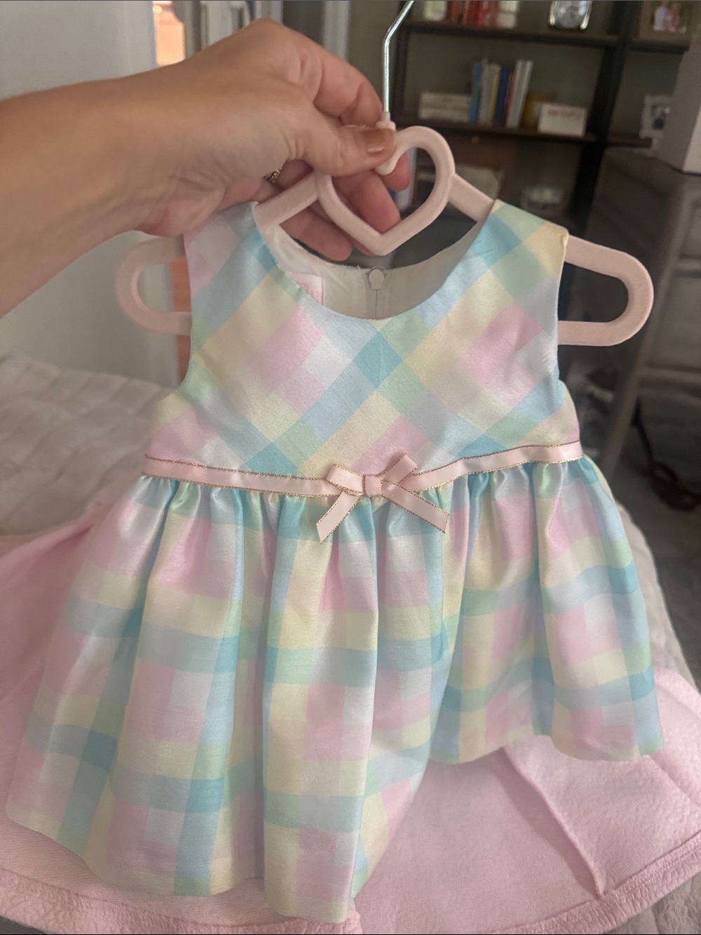 Bonnie Baby Pastel Plaid Dress with Pink Bow
